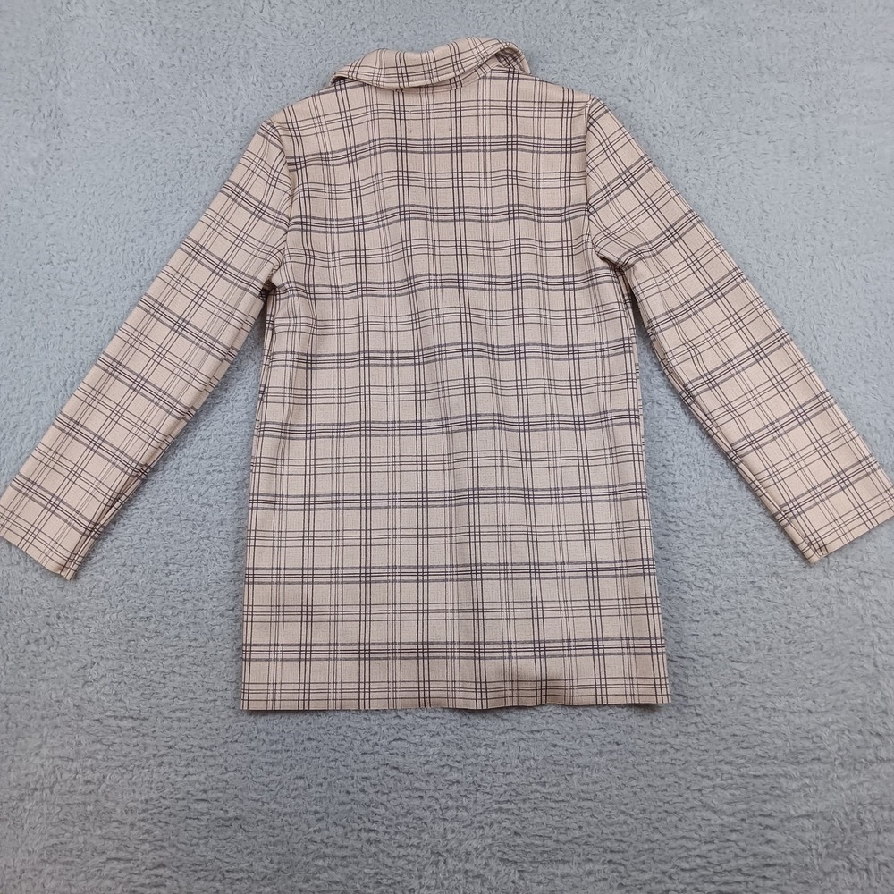 Tahari Blazer Jacket Women M Beige Plaid Open Front Faux Leather RN93178 - Picture 2 of 9